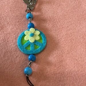 Hand Crafted Blue and Green Peace Sign Phone Case Charm